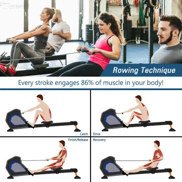 Foldable Magnetic Rower Rowing Machine with 8 Resistance for Full Body Exercise RT